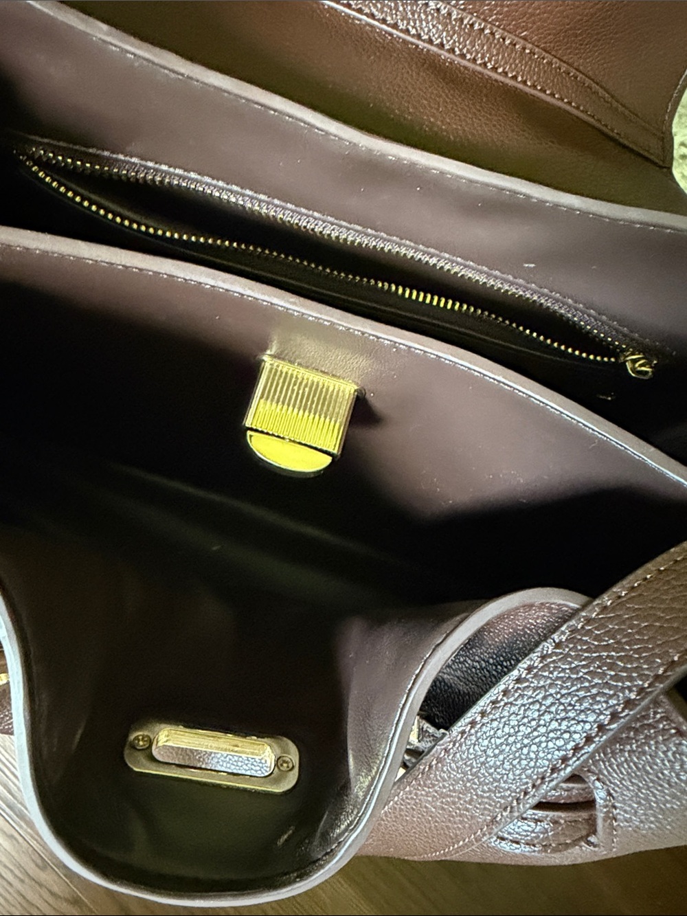 JW PEI Chocolate Brown Vegan Leather Shoulder Bag with Gold Accents - Picture 8 of 17